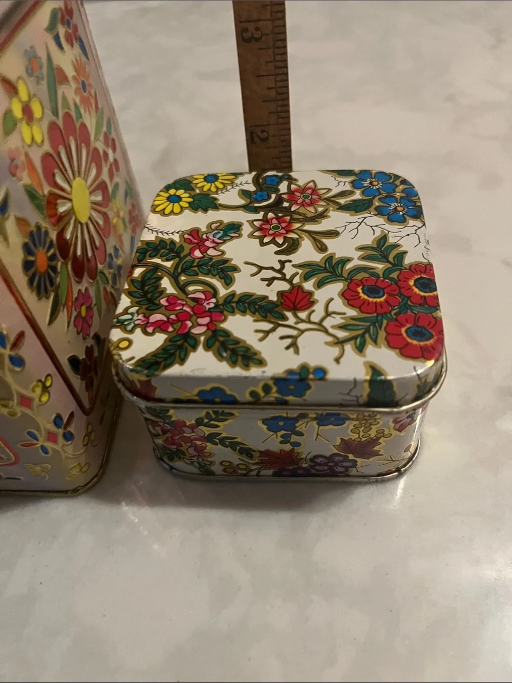 Vintage Kashmir type Tin box’s floral tin box’s tea box 2 are hinged & English